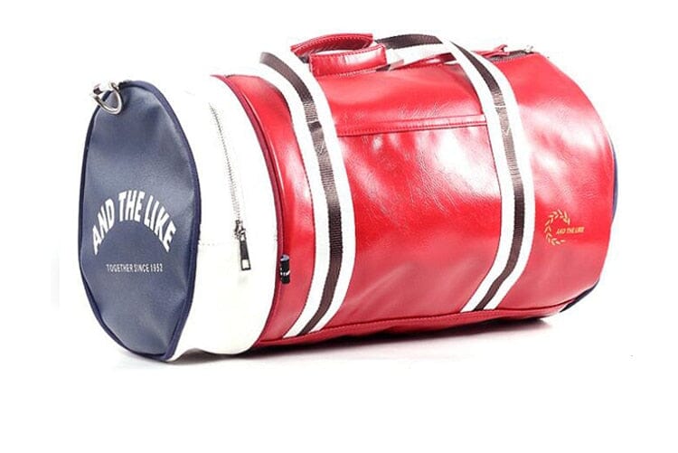 sac de sport voyage vintage bleu rouge