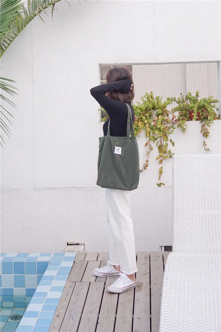 Sac de Voyage Femme <br>Tote Bag en Velours Côtelé Voyage Paisible