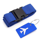 sangle valise porte etiquette bagage avion bleu