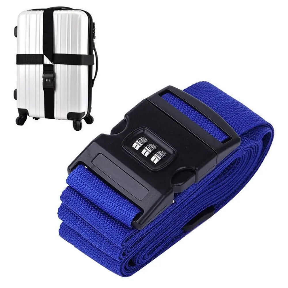 sangle pour valise avec code code 3 chiffres en croix bleu marine