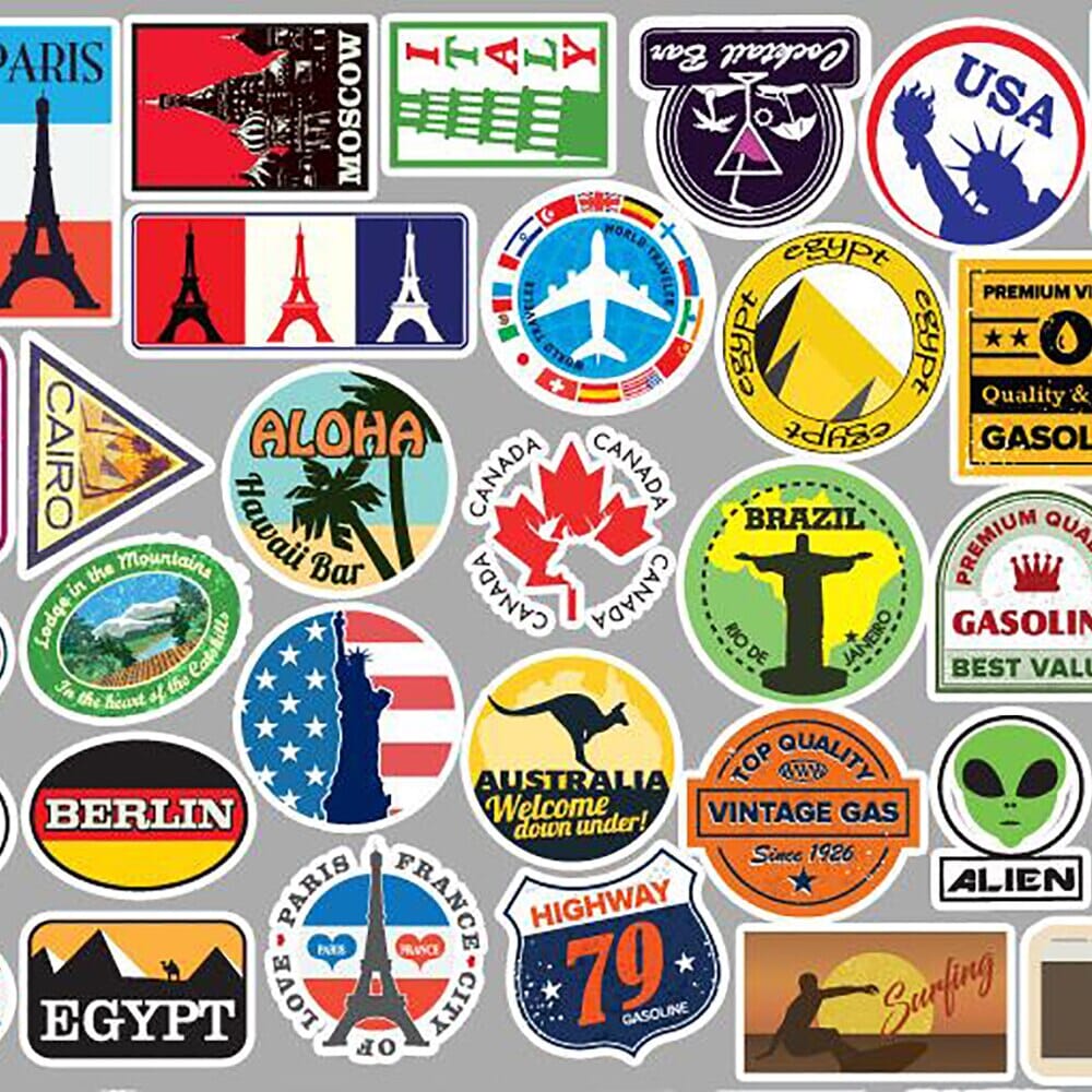 stickers valise voyages pack de 50