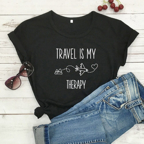 t shirt voyage avion pour femme travel is my therapy