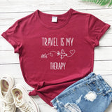 t shirt voyage femme avion travel is my therapy