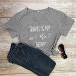 t shirt de voyage avion femme travel is my therapy