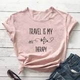 tee-shirt voyage avion femme travel is my therapy