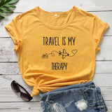 tee shirt voyage avion femme travel is my therapy