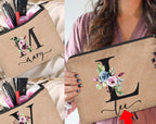 trousse maquillage personnalisée prénom initiale fleurie