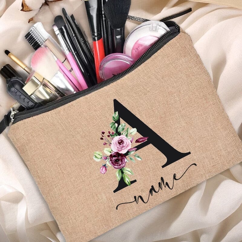 trousse a maquillage personnalisée prénom initiale fleurie