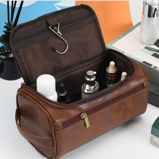 trousse de toilette à suspendre vintage marron