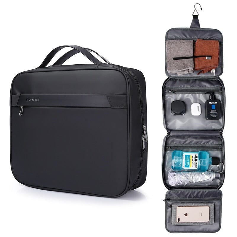 Elviros Trousse De Toilette Homme à Suspendre - Trousse De Voyage Cuir Synthétique Hydrofuge Bleu Marine, Grande Capacité & Pratique